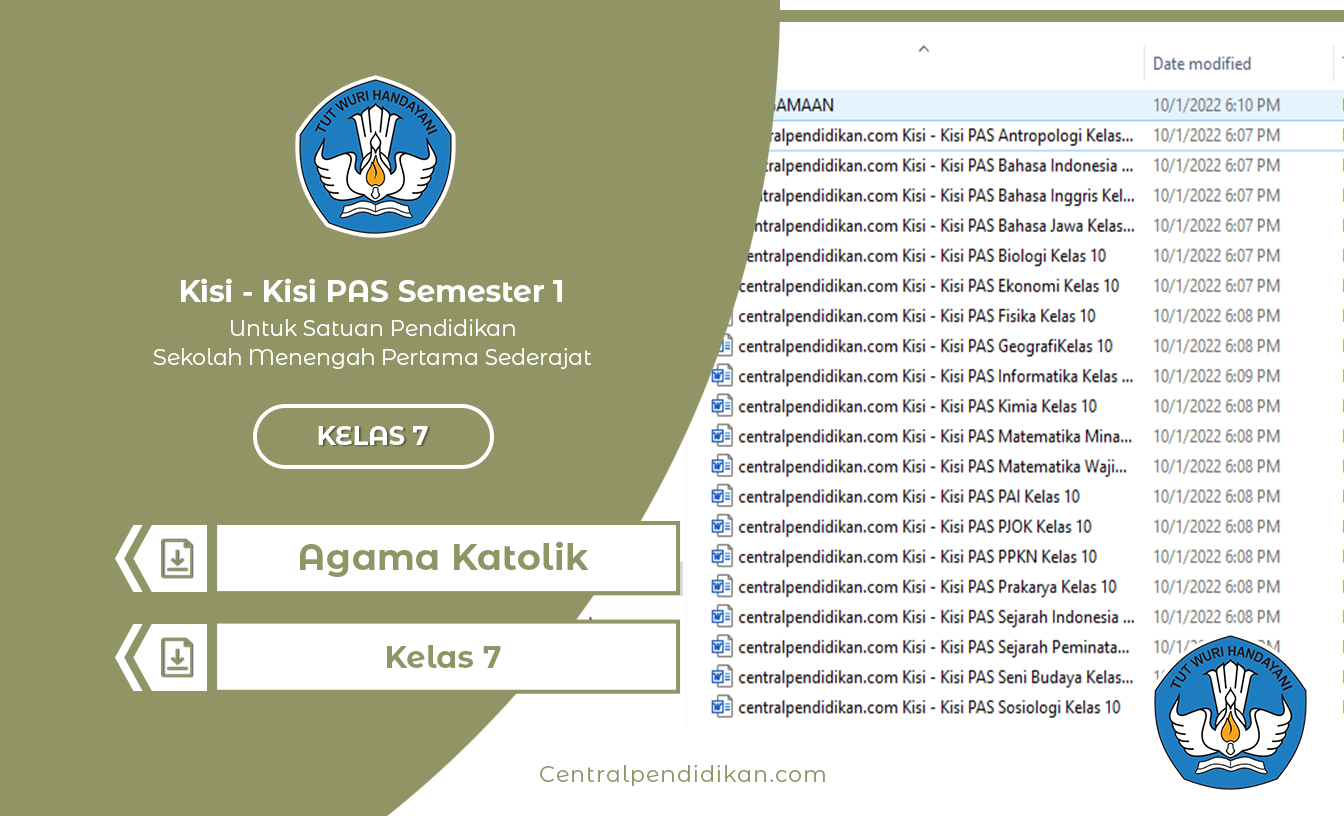 Kisi Kisi PAS Agama Katolik Kelas 7 SMP Semester 1 2022/2023