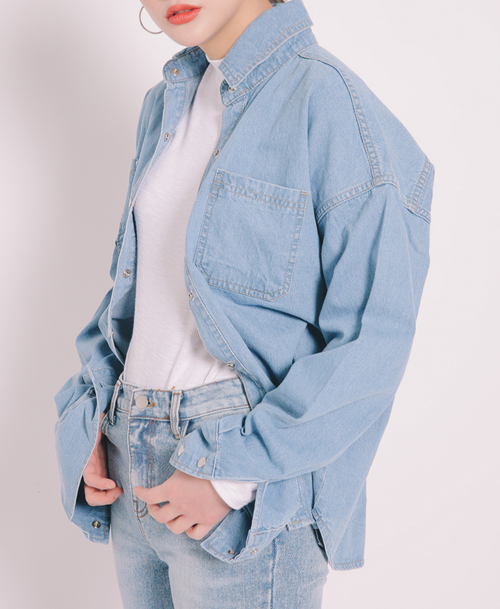 Dropped Shoulder Button-Down Denim Shirt