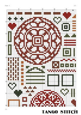 Aztec orange cross stitch cute ornaments sampler - Tango Stitch