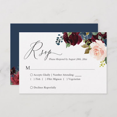 Simple Classy Burgundy Navy Blush Floral RSVP Card