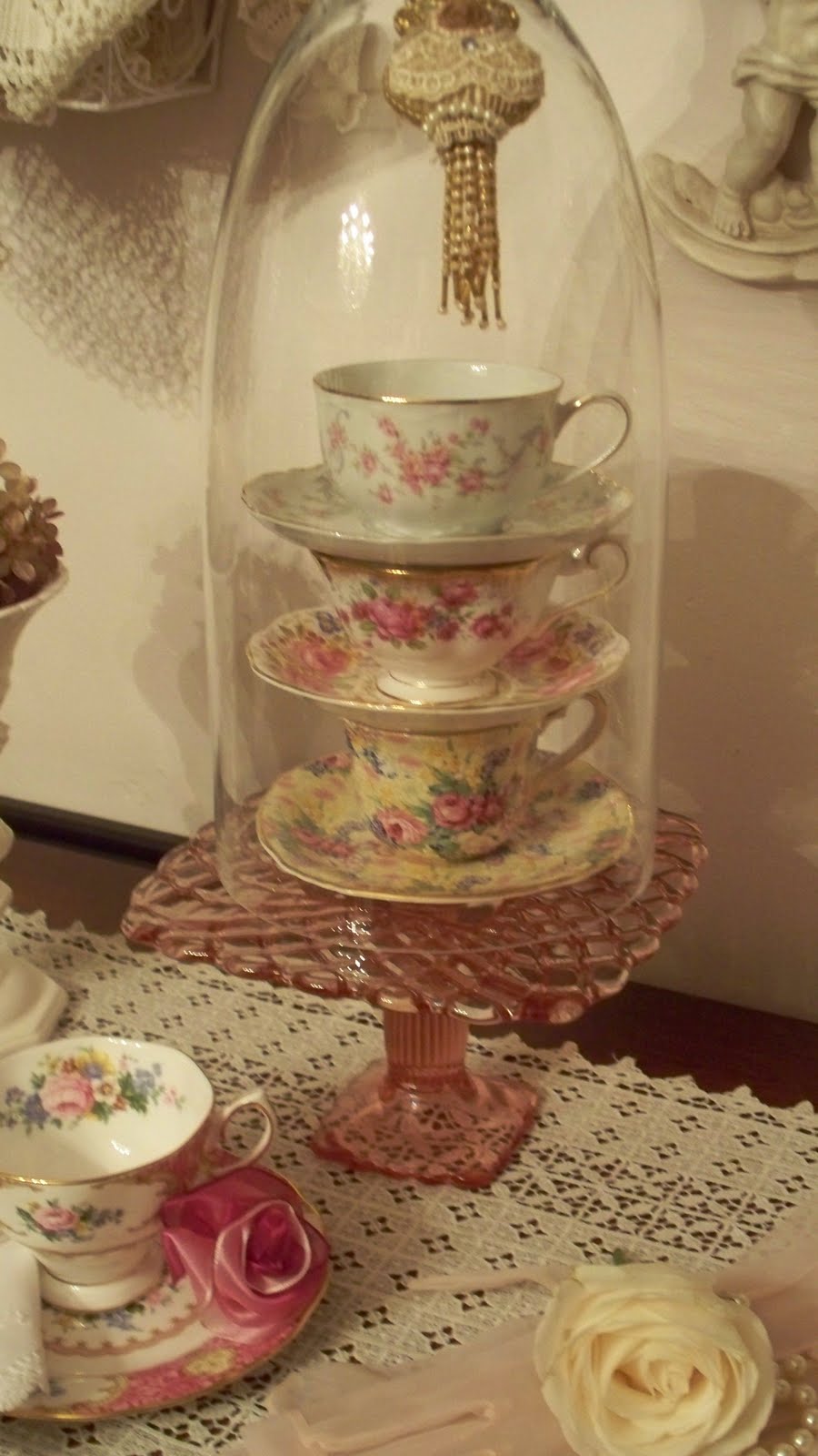 beautiful' saucer Teacups and  Pink Roses teacup hello and vintage
