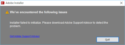 error "Installer failed to initialize. Please download Adobe Support Advisor to detect the probelem."