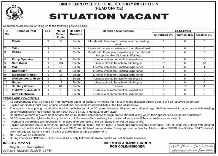 432 Posts In Sindh Employees' Social Security Institution SESSI Jobs 2021