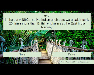 In the early 1800s, native Indian engineers were paid nearly 20 times more than British engineers at the East India Railway. Answer choices include: true, false