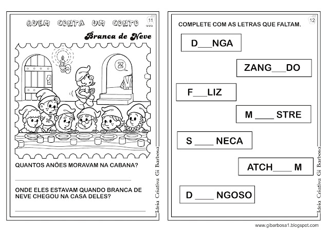 Caderno de Atividades Branca de Neve  Projeto Contos de Fada