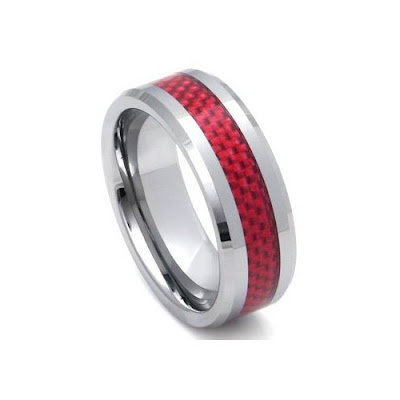 Tungsten Wedding Ring on Tungsten Carbide Red Carbon Fiber Wedding Band Ring   Titanium Jewelry