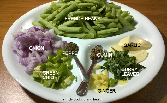 Ingredients for French beans with coconut milk