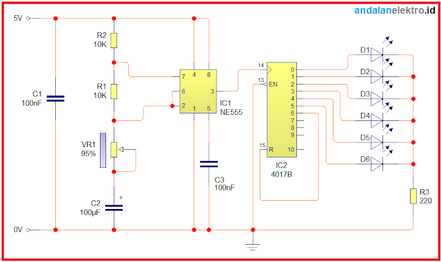 Skema rangkaian Lampu Running LED Animasi Sederhana