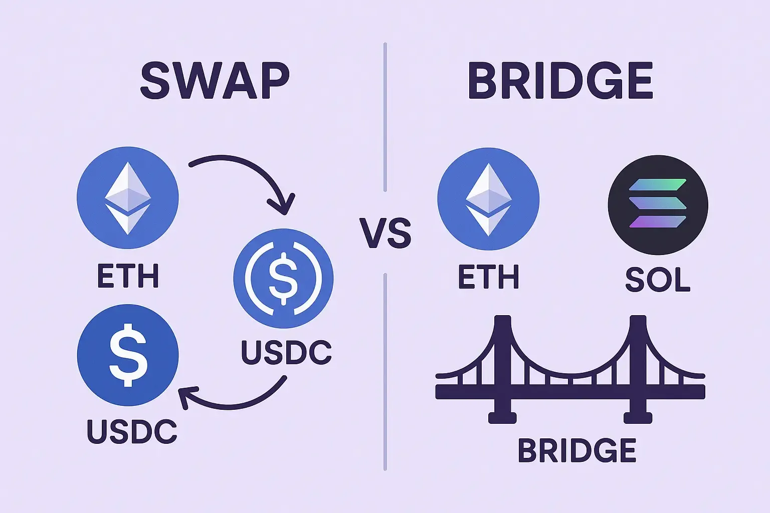 Ilustrasi perbedaan swap dan bridge dalam kripto