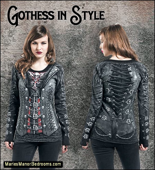 Gothess Wrap - Allover Baggy Top Black punk rocker tshirts womens gothic fashion