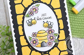 Sunny Studio Stamps: Just Bee-cause Fancy Frame Dies Frilly Frames Dies Stitched Oval Dies Just Because Card by Juliana Michaels
