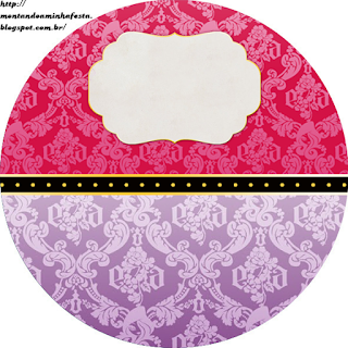 White Damasks in Lilac and Pink Toppers or Free Printable Candy Bar Labels.