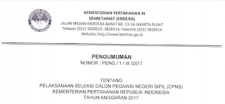 Penerimaan CPNS Terbaru Kementrian Pertahanan RI