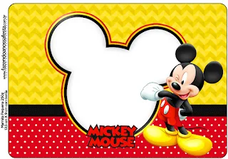 Mickey en Fondo Amarillo con Zigzags y Rojo con Lunares: Etiquetas para Candy Bar para Imprimir Gratis.