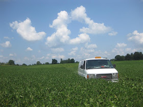 driving a van through a soy bean field, jackson michigan