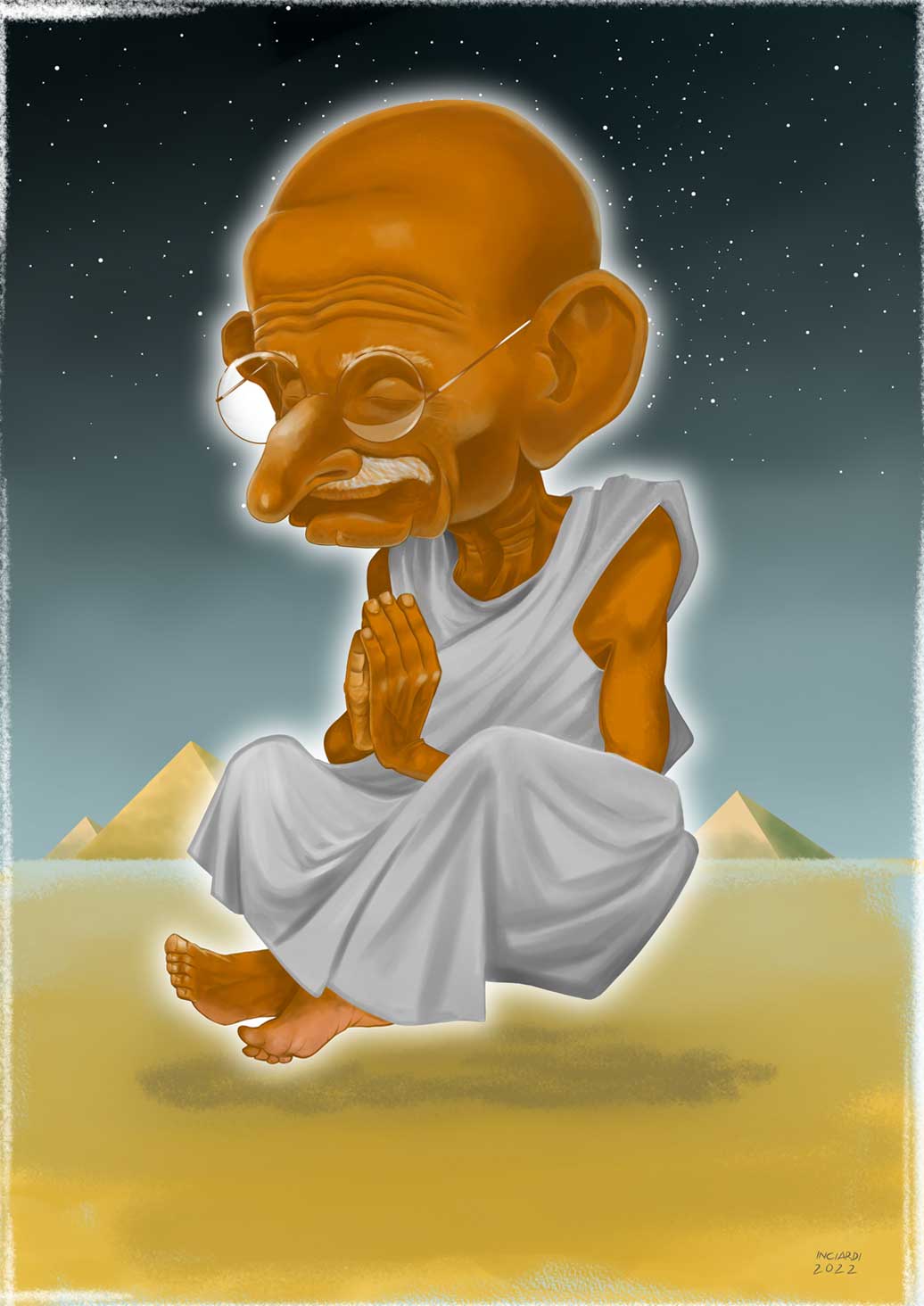 Mahatma Gandhi .. Caricature by Giuseppe Inciardi - Italy