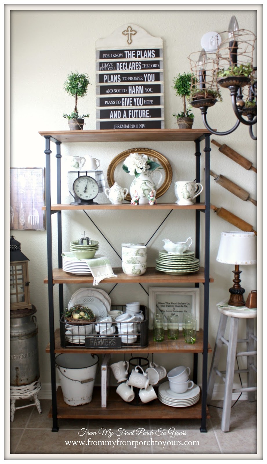 Bakers Rack-French Farmhouse Spring Breakfast Nook- From My Front Porch To Yours