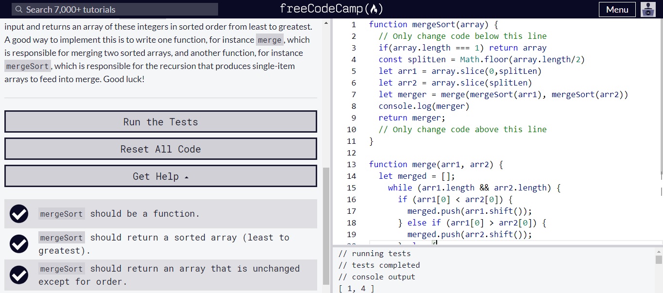 implement merge sort freecodecamp