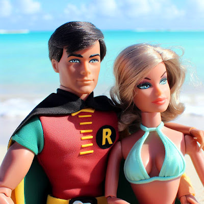 Robin and honey with Bahamas sea background