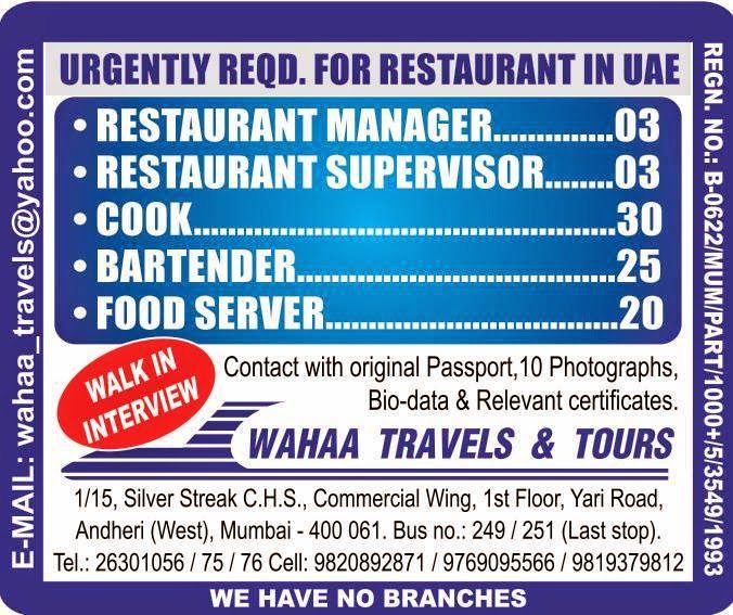 Urgently Required Restaurant jobs for UAE