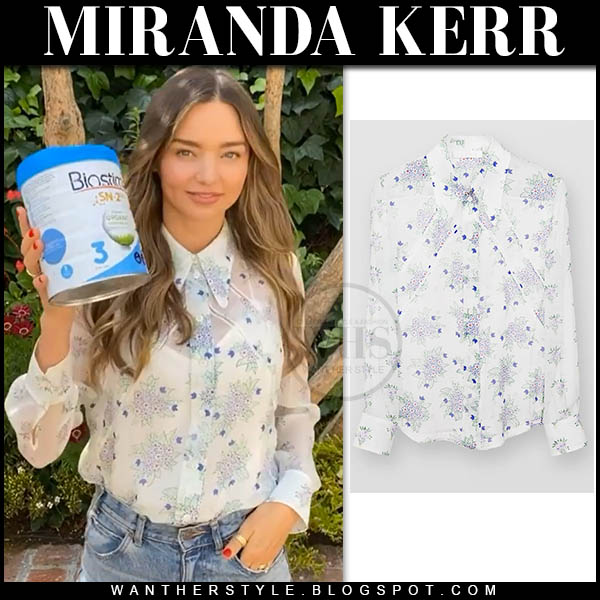 Miranda Kerr in white floral print blouse