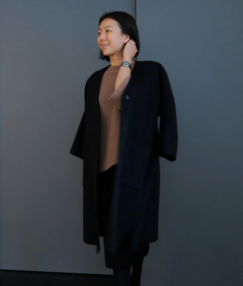  Belted Lapelless Coat