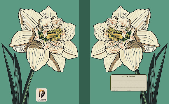 Composition Notebook College Ruled White Narcissus Flower Vintage Illustration