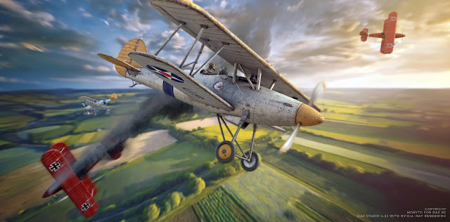 Explore the Skies with the Legendary Hawker Fury Biplane in Daz Studio