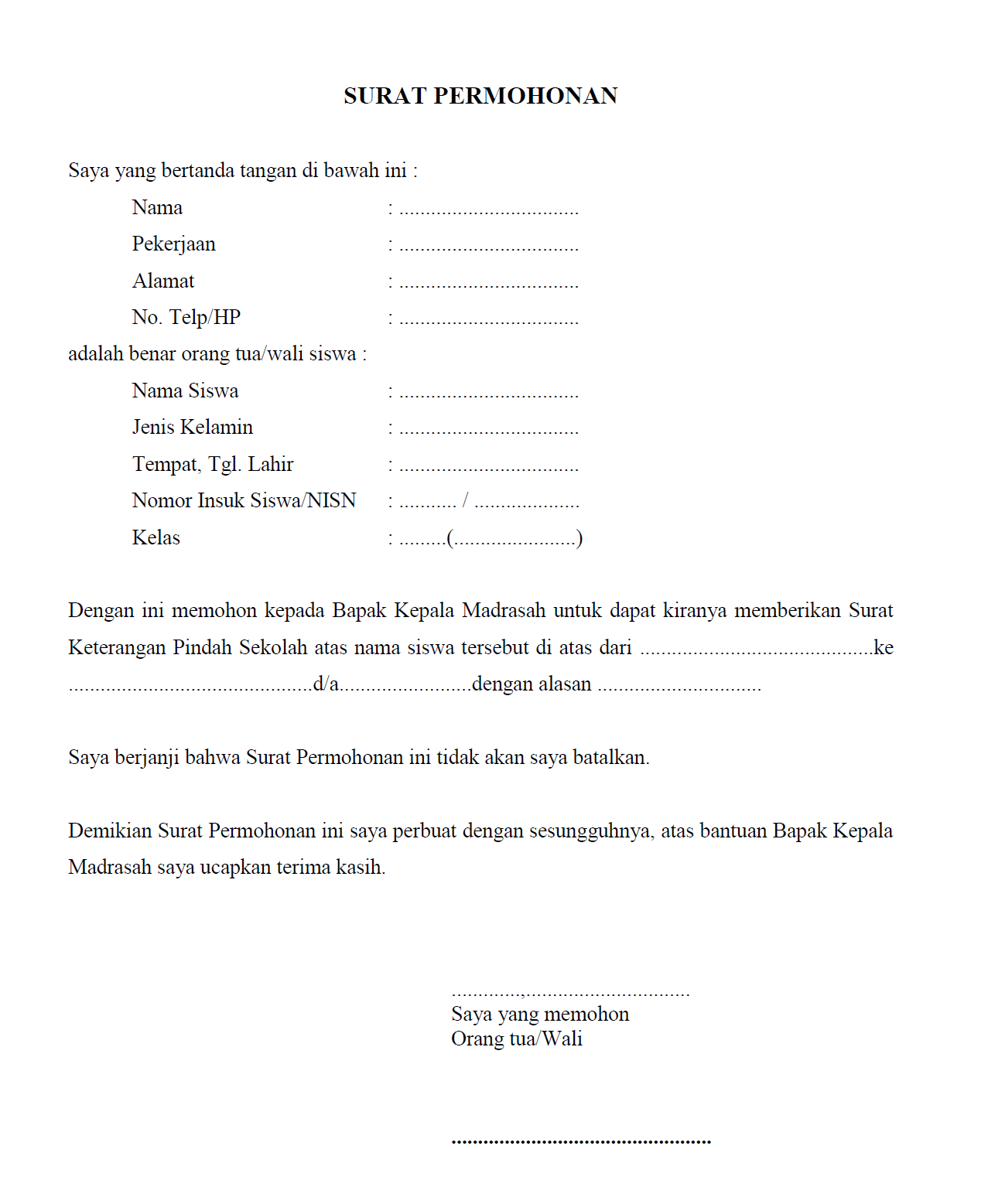 MTs AMIN DARUSSALAM Contoh Surat  Surat  untuk Keperluan 
