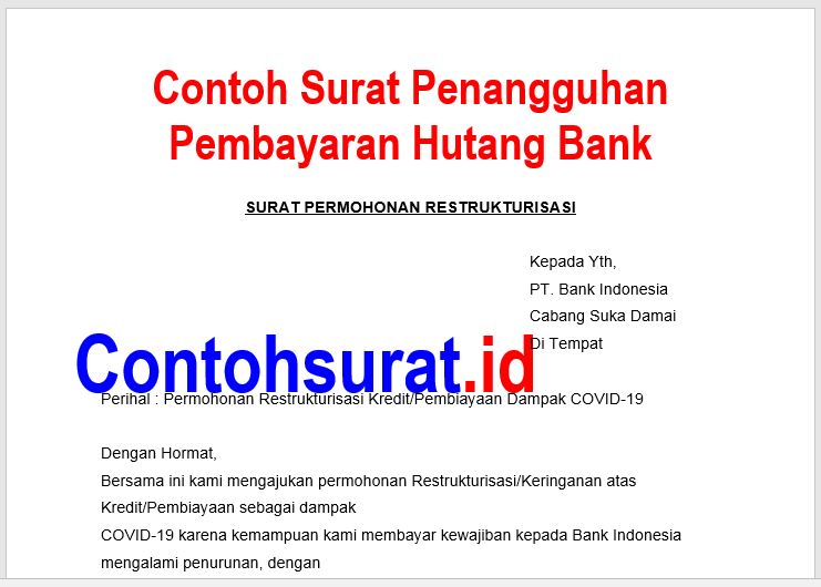 Contoh Surat Penangguhan Pembayaran Hutang Bank Contoh Surat