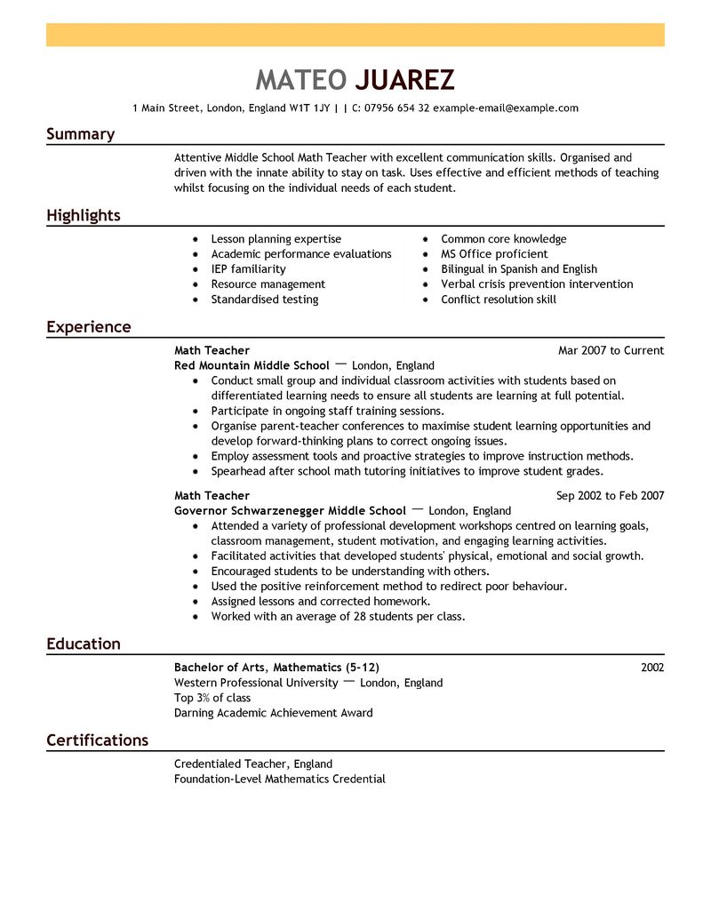 resume writing for teacher job