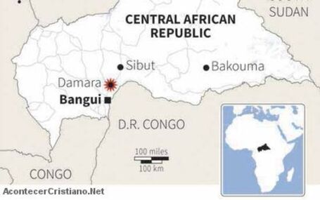 Mapa de la República Centroafricana donde ocurrieron los ataque a iglesia