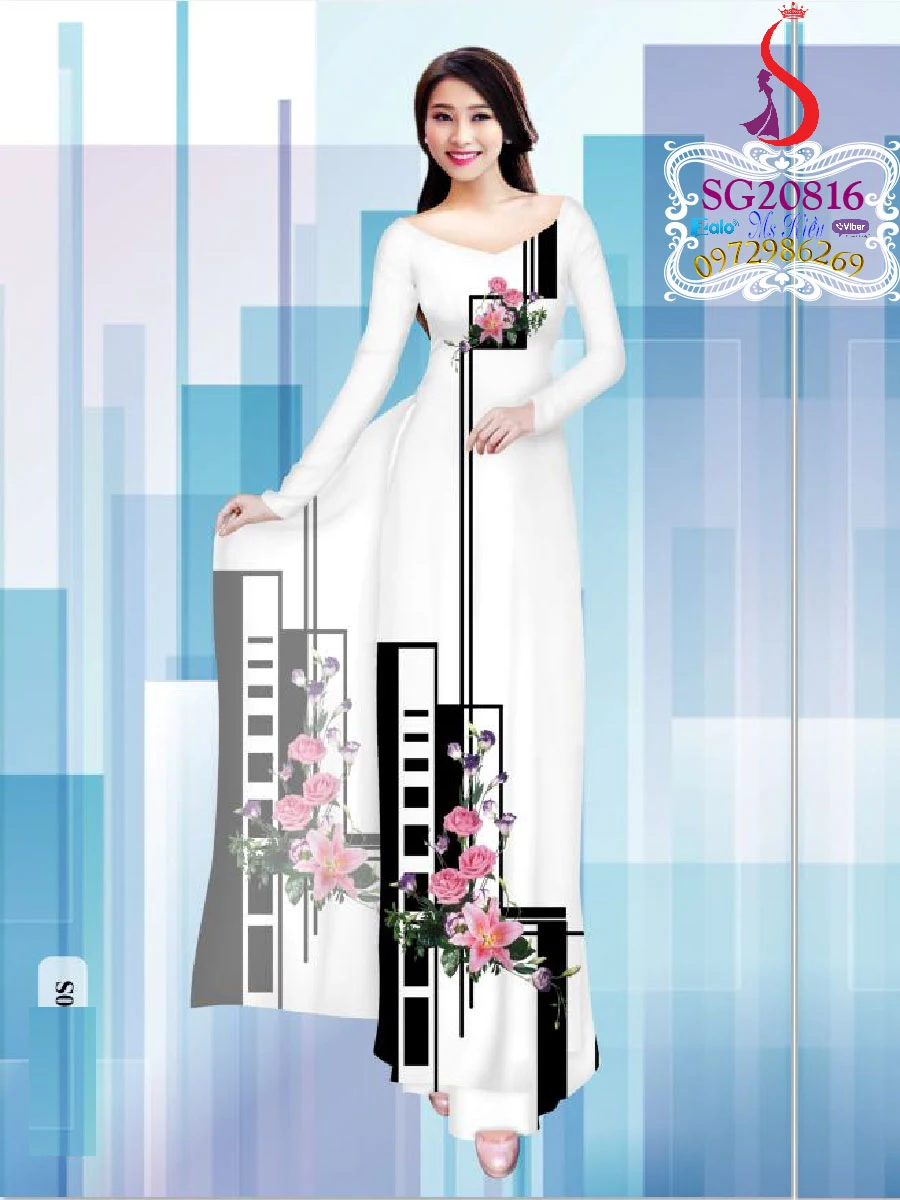 Vóc dáng duyên dáng cùng mẫu áo dài hoa hồng đẹp SG812820