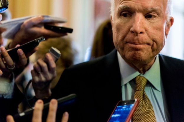 The late senator John McCain, pictured in 2017, had an ongoing feud with President Trump