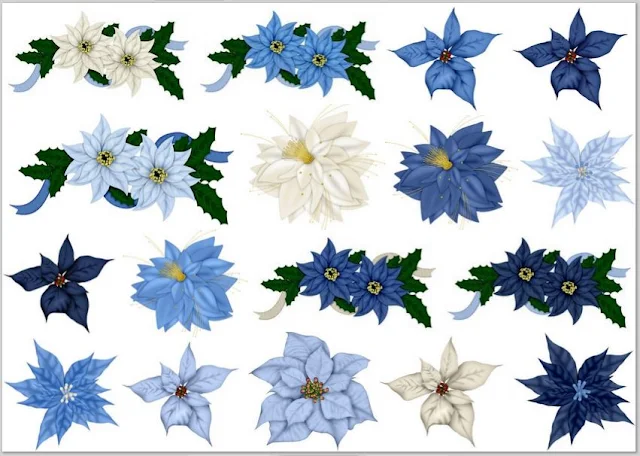 Flores del Clipart Navidad en Tonos Azules.