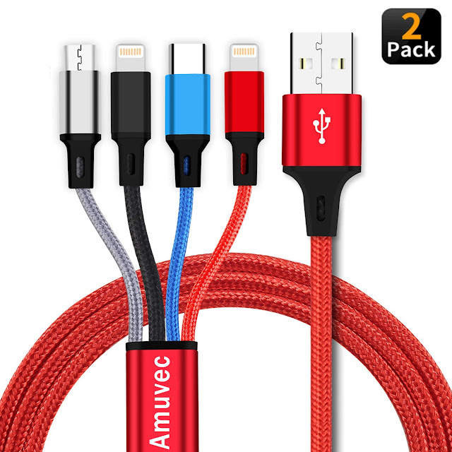 Amuvec Multi USB Charging Cable 3A, 4 in1 Fast Charger 