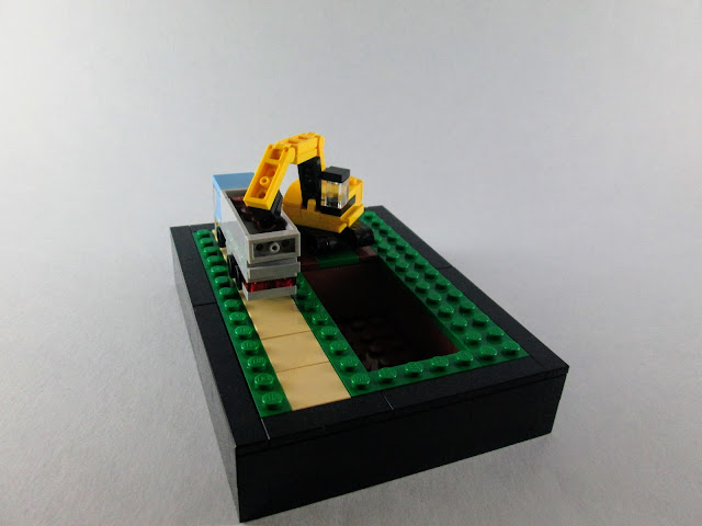 MOC LEGO micro escala Escavadora e camião