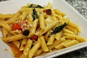 Penne with Roasted Sungold Tomatoes, Pancetta and Fried Sage