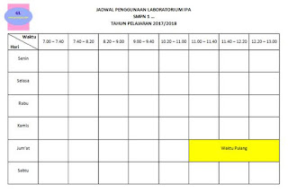 format jadwal penggunaan laboratorium ipa (untuk SMP/MTs)