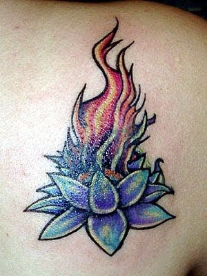 flame tattoo on lotus flower tattoos for girls
