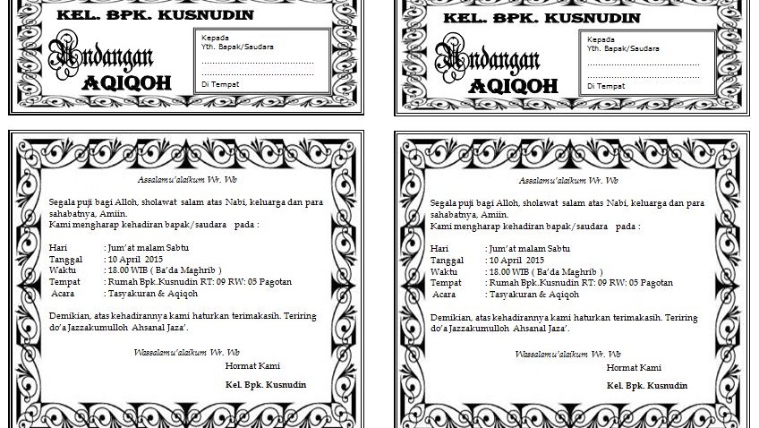 99+ Contoh Undangan Aqiqah Kertas Hvs Gratis Terbaik