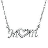 Diamond Heart Mom Pendant 10k White Gold Women's Necklace