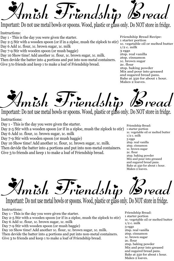 Recipes friendship bread