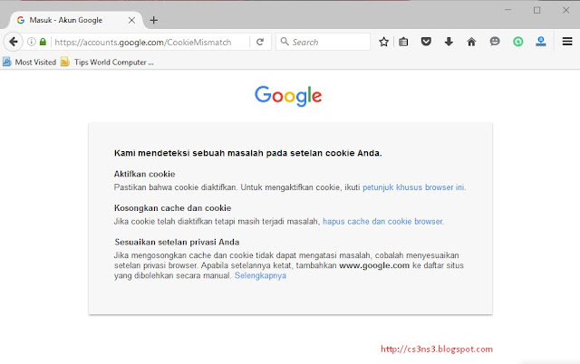  Cara Mengatasi Cookie Mismatch pada Mozilla Firefox tidak bisa buka layanan google