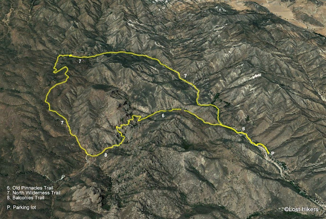 Map of the North Wilderness Trail loop in Pinnacles National Park