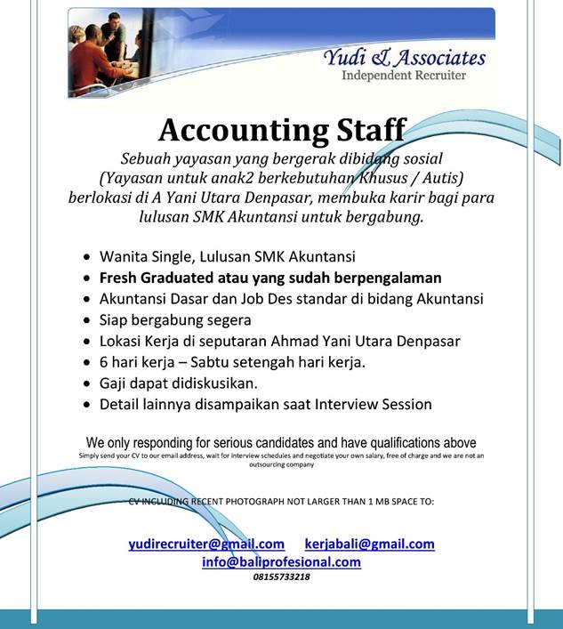 Bali Job Vacancy: {HHRMA~Bali} Accounting Staff (Lulusan 