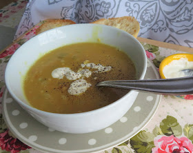 Slow Cooker Split Pea Soup with Horseradish Cream