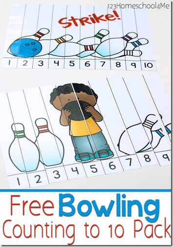 FREE Bowling Counting to 10 Pack - super cute counting activities for Preschool including puzzles and more. (preschool)
