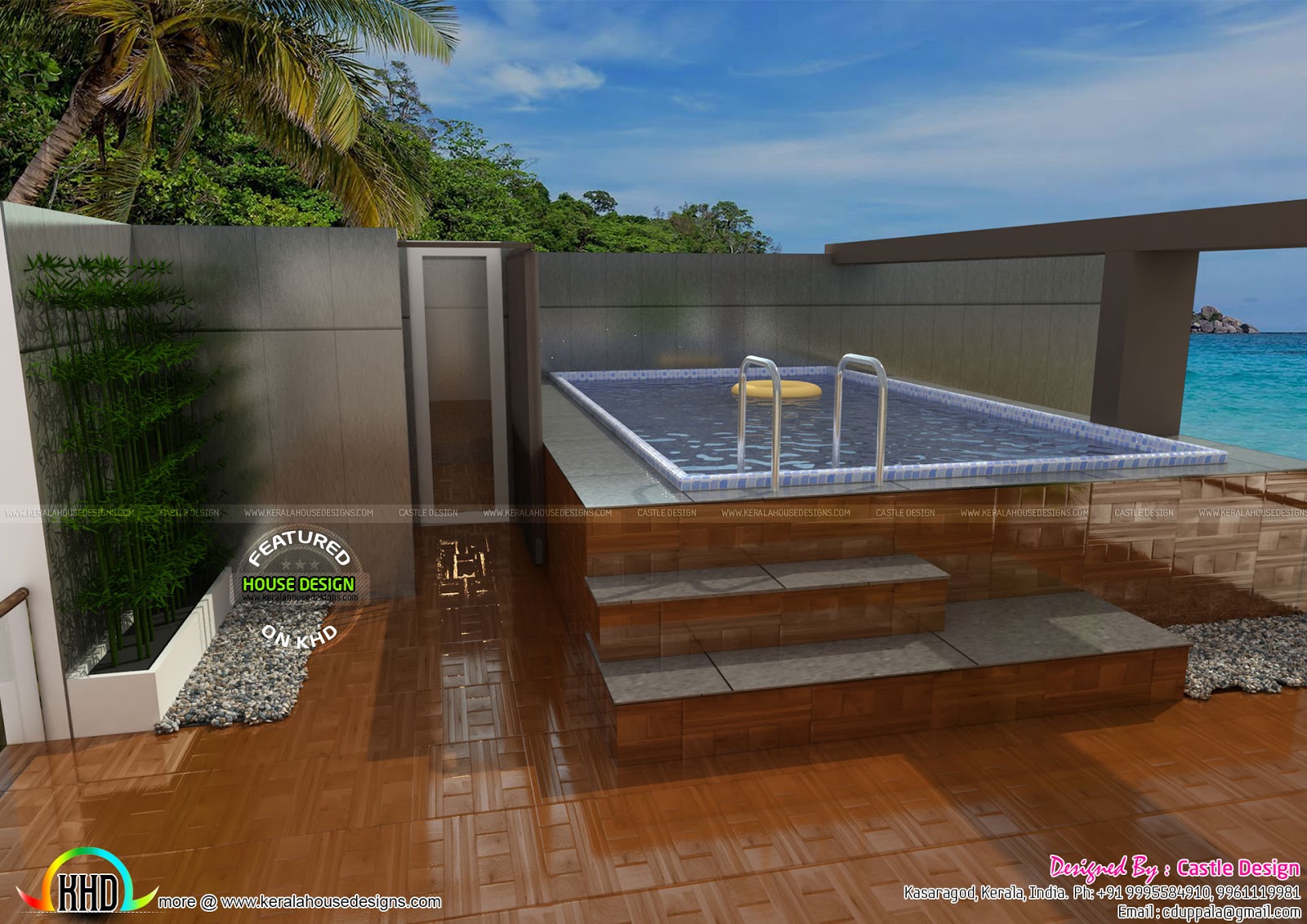 House with terrace swimming pool - Kerala home design and floor plans