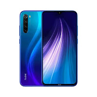 Redmi Note 8 model mavi telefonun çift taraflı görüntüsü.